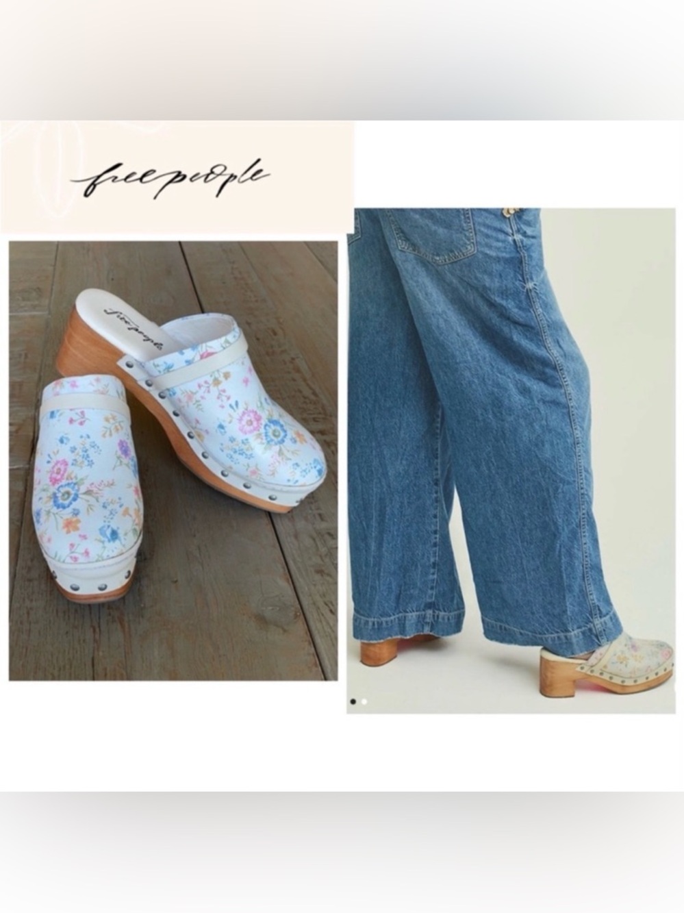 Free People Boho Calabasas Floral Leather Clogs With Rivet Trimming Size 41 New - Picture 3 of 15